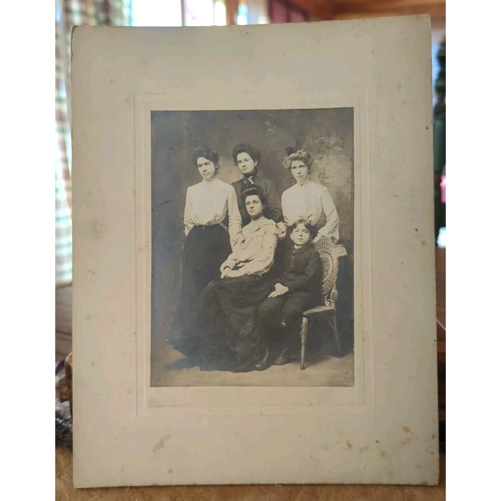 Rare Antique Cabinet Card Photo Victorian Group Portrait Women Girls Boy 7x9